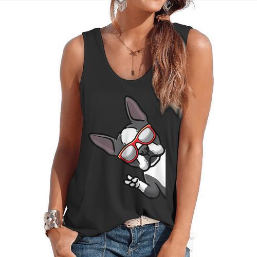 Boston Terrier Dog From Side Boston Bull Flowy Tank - Bostonterriersmerch.com UK