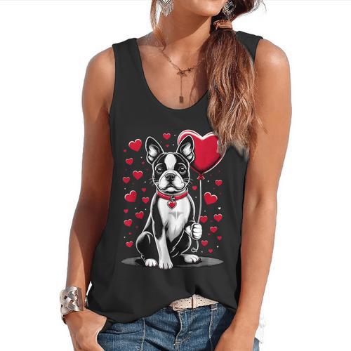 Boston Terrier Dog Valentine's Day Dog Owner Valentine Flowy Tank - Bostonterriersmerch.com AU