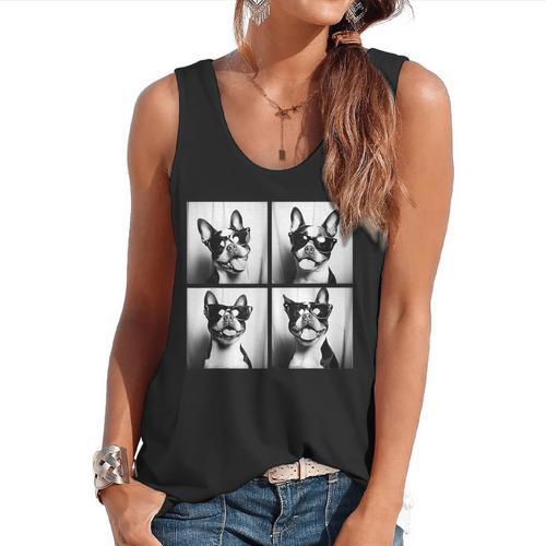 Boston Terrier Dogs With Sunglasses Photo Pets Meme Flowy Tank - Bostonterriersmerch.com