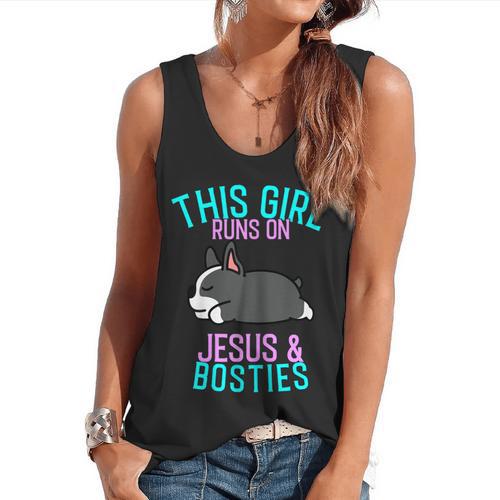 Boston Terrier This Girl Runs On Jesus And Boston Terriers Flowy Tank - Bostonterriersmerch.com