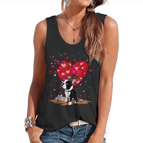 Boston Terrier Lover Heart Shape Boston Terrier Valentine Flowy Tank - Bostonterriersmerch.com AU