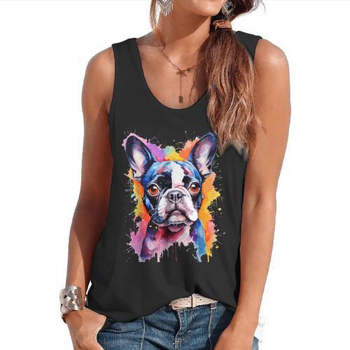 Boston Terrier Lover Pop Art Color Boston Terrier Dog For Men Women Girls Kids Flowy Tank - Bostonterriersmerch.com