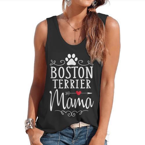 Boston Terrier Mama Boston Terrier Lover Shirt Flowy Tank - Bostonterriersmerch.com CA