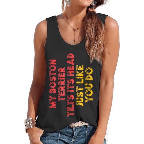 Boston Terrier Mom Dad Dog Lover Owner Women Men Flowy Tank - Bostonterriersmerch.com