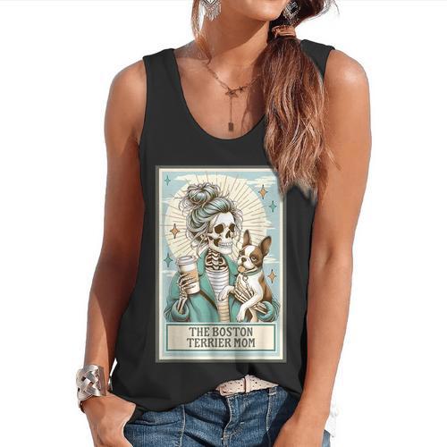 Boston Terrier Mom Skeleton Tarot Card Witch Vibes Dog Mom Flowy Tank - Bostonterriersmerch.com