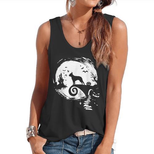 Boston Terrier And Moon Halloween Costume Dog Lover Flowy Tank - Bostonterriersmerch.com