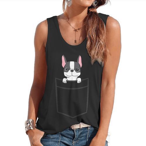 Boston Terrier In The Pocket Cute Boston Terrier Dog For Men Women Girls Kids Flowy Tank - Bostonterriersmerch.com