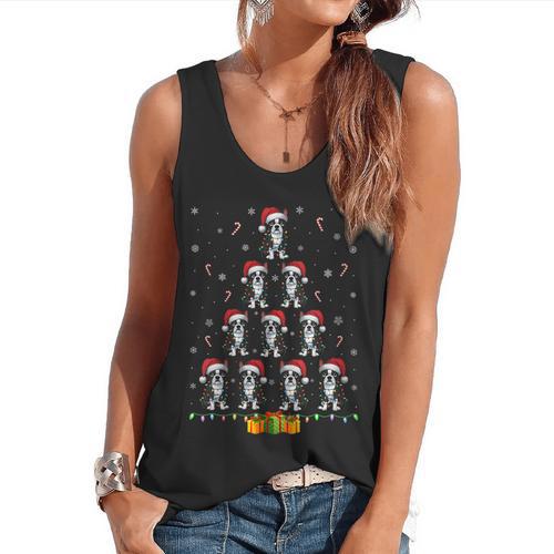 Boston Terrier Santa Hat Xmas Light Men Women Christmas Tree Flowy Tank - Bostonterriersmerch.com