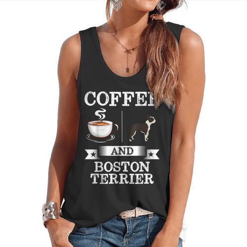 Boston Terrier Shirt Coffee And Boston Terrier Cute Dog For Men Women Girls Kids Flowy Tank - Bostonterriersmerch.com