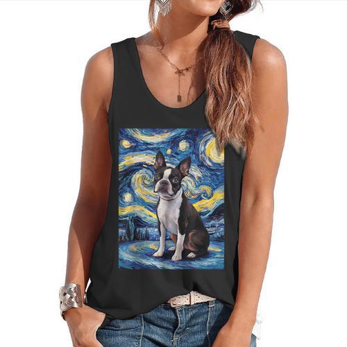 Boston Terrier Van Gogh Starry Night Flowy Tank - Bostonterriersmerch.com