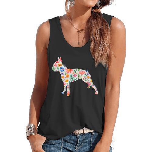 Boston Terrier Watercolor Flowers Flowy Tank - Bostonterriersmerch.com