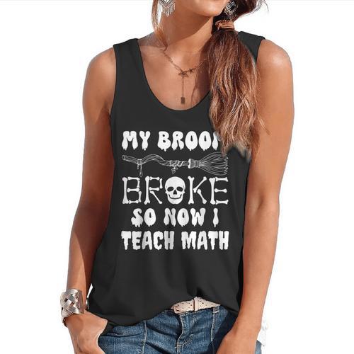 My Broom Broke So Now I Teach Math Halloween Teacher Costume For Men Women Flowy Tank - teacherstshirts.com AU