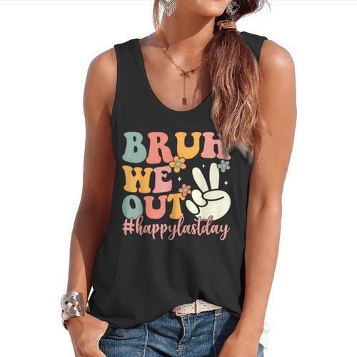 Bruh We Out Teacher Retro Last Day Of School Boys Girls Kids Flowy Tank - teacherstshirts.com AU