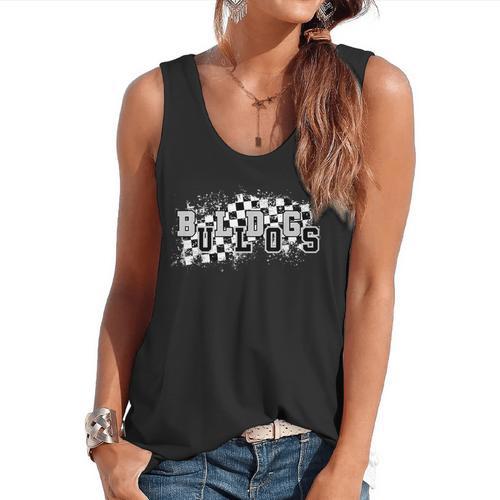 Bulldogs School Spirit Bulldog Pride Checkered Teacher Flowy Tank - teacherstshirts.com CA