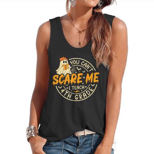 You Can't Scare Me I Teach 4th Grade Teacher Halloween Ghost Flowy Tank - teacherstshirts.com