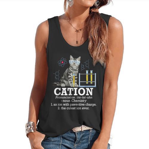 Cation Chemistry Humor Science Teacher Cat Pun Flowy Tank - teacherstshirts.com
