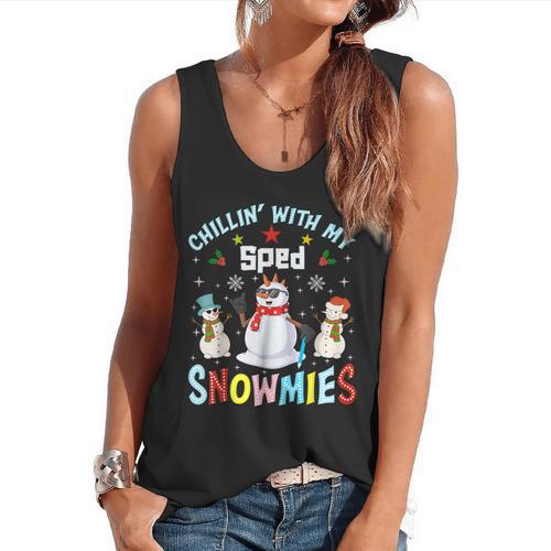 Chillin With My Sped Snowmies Teacher Student Christmas Flowy Tank - teacherstshirts.com DE