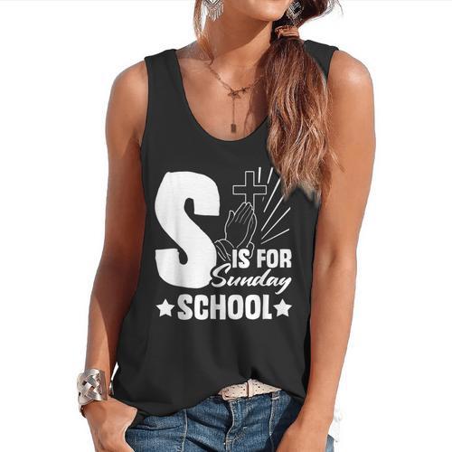 Christian Teacher S Is For Sunday School Essentials Flowy Tank - teacherstshirts.com