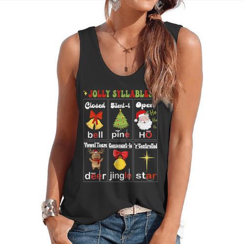 Christmas Reading Teacher Syllable Types Reading Teacher Flowy Tank - teacherstshirts.com