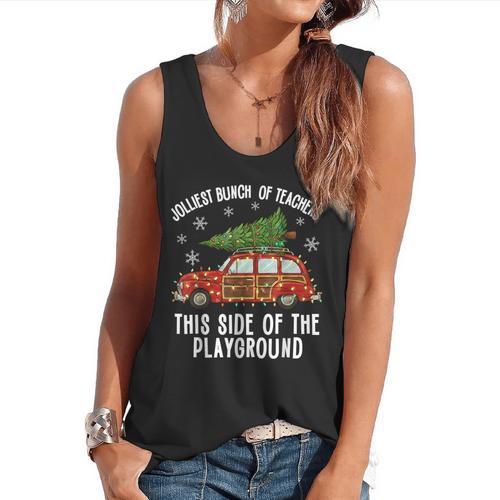 Christmas Teacher Squad Festive Car Tree Lights Xmas Flowy Tank - teacherstshirts.com