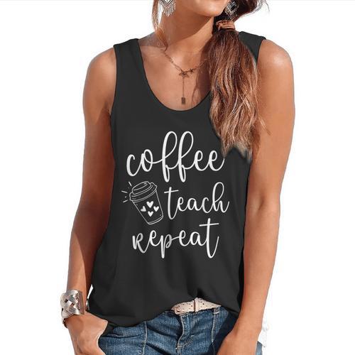 Coffee Teach Repeat Cute Costume Teacher Coffee Lover Flowy Tank - teacherstshirts.com AU