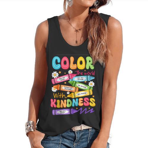 Color The World With Kindness Teachers Back To School Flowy Tank - teacherstshirts.com