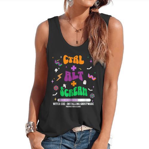 Computer Teacher Spooky Halloween Technology STEM Engineer Flowy Tank - teacherstshirts.com