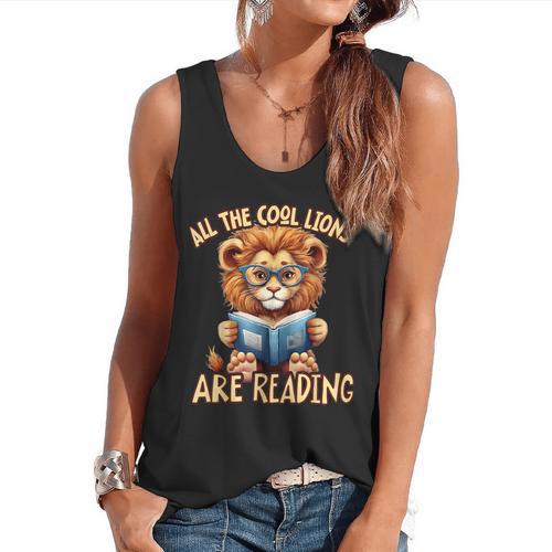 All The Cool Lions Are Reading Lion Teacher Men Women Kids Flowy Tank - teacherstshirts.com