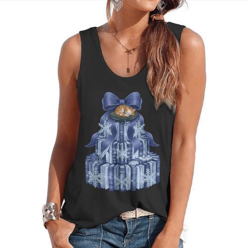 Coquette Bow Book Tree Merry Christmas Xmas Teacher Holiday Flowy Tank - teacherstshirts.com AU