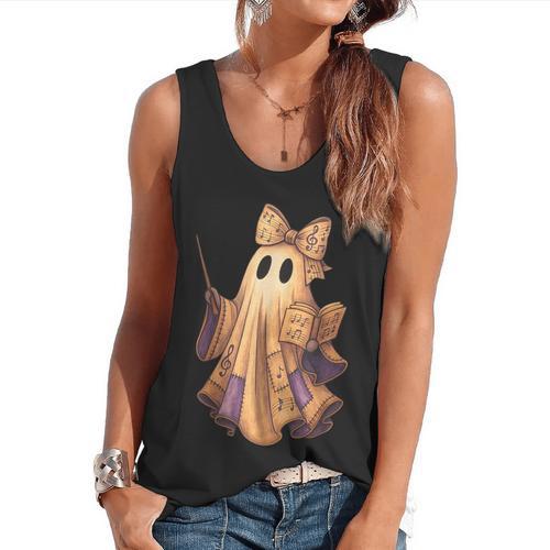 Coquette Music Note Patchwork Ghost Music Teacher Halloween Flowy Tank - teacherstshirts.com UK