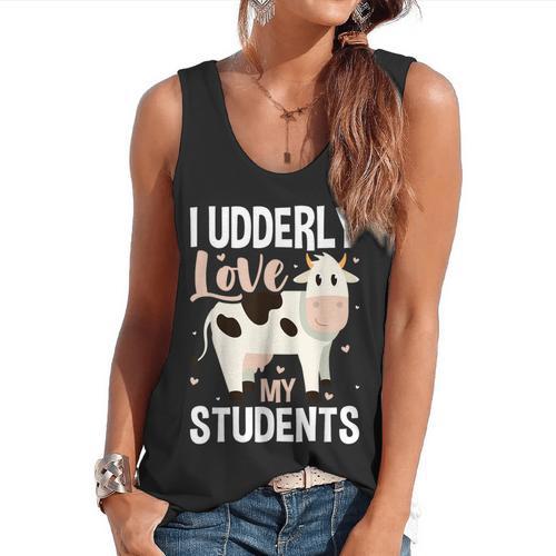 Cow Teacher Lover Flowy Tank - teacherstshirts.com