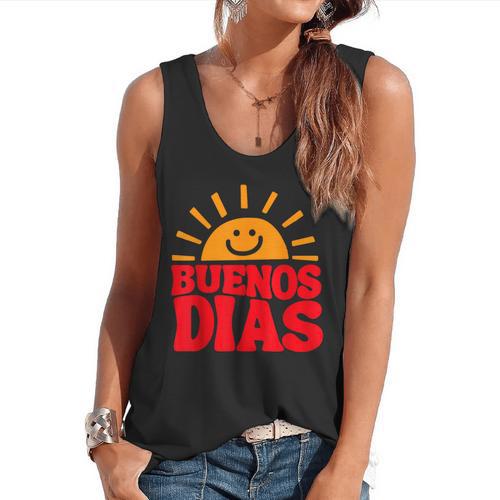Cute Bilingual Spanish Teacher Buenos Dias Sunshine Flowy Tank - teacherstshirts.com