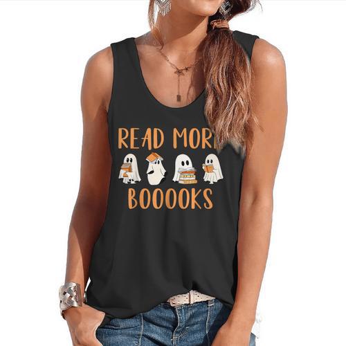 Cute Booooks Ghost Read More Books Teacher Halloween Flowy Tank - teacherstshirts.com AU