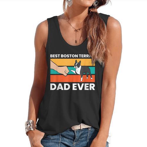 Cute Boston Terrier Best Boston Terrier Dad Ever Flowy Tank - Bostonterriersmerch.com