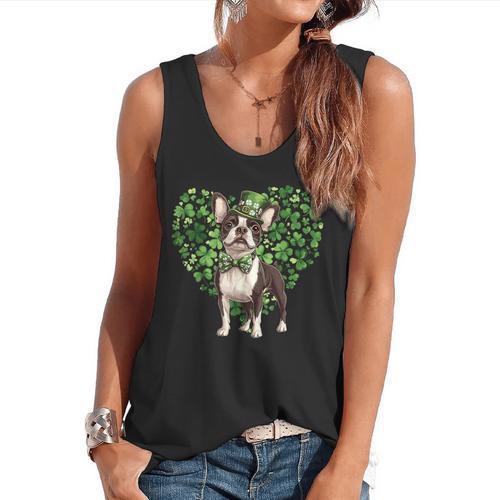 Cute Boston Terrier Shamrock St Patrick's Day Dog Lover Men Women Kids Flowy Tank - Bostonterriersmerch.com