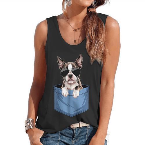Cute Pocket Boston Terrier Lover Dog Mom Flowy Tank - Bostonterriersmerch.com