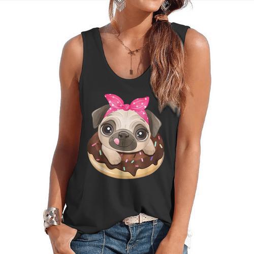 Cute Pug Shirt Donut Girls Dog Flowy Tank - Bostonterriersmerch.com
