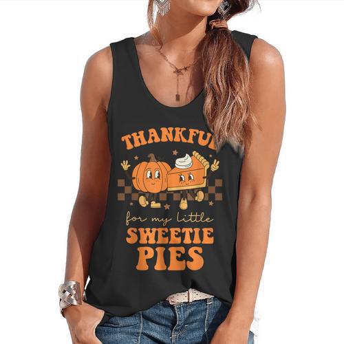 Cute Thanksgiving Teacher Thankful For My Sweetie Pies Mom Flowy Tank - teacherstshirts.com