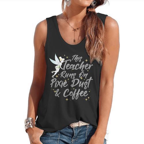 Disney Peter Pan Tinkerbell Teacher Pixie Dust And Coffee Flowy Tank - teacherstshirts.com UK