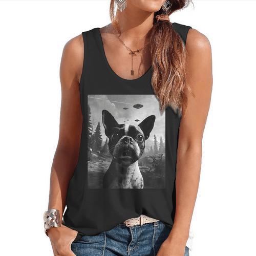 Dog Mom Dad Alien Selfie Boston Terrier UFO For Men Women Flowy Tank - Bostonterriersmerch.com