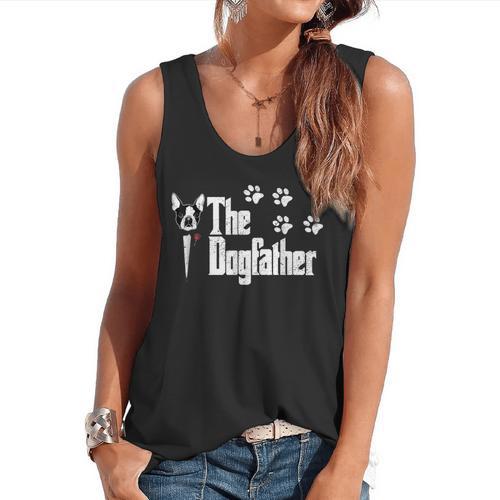 The Dogfather Boston Terrier Dog Dad Tshirt Idea Flowy Tank - Bostonterriersmerch.com