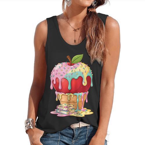 Dripping Apple Ice Cream Cone Cute Teacher Appreciation Flowy Tank - teacherstshirts.com