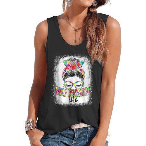 Early Head Start Life Messy Bun Back To School Teacher Women Flowy Tank - teacherstshirts.com