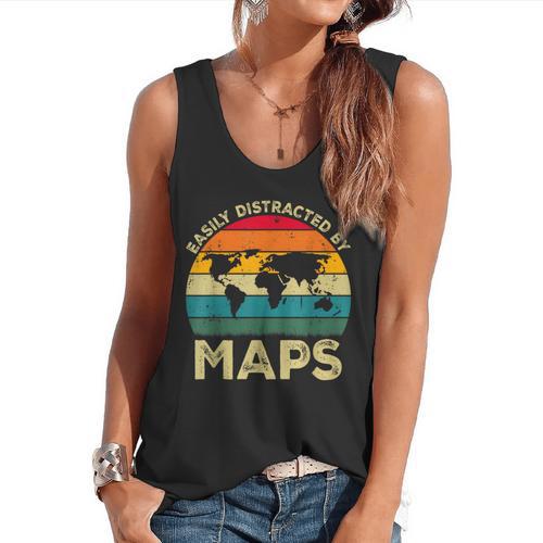 Easily Distracted By Maps Geography Teacher Flowy Tank - teacherstshirts.com AU