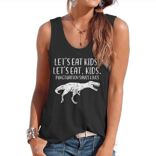 Lets Eat Kids Punctuation Saves Lives Dino Teacher Men Flowy Tank - teacherstshirts.com UK