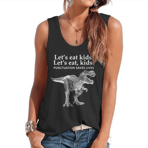 Lets Eat Kids Punctuation Saves Lives Dinosaur Teacher Flowy Tank - teacherstshirts.com DE