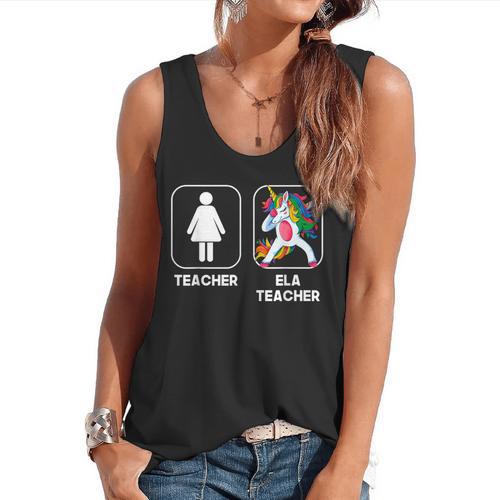 ELA Teacher Dabbing Unicorn Teacher Women Flowy Tank - teacherstshirts.com DE