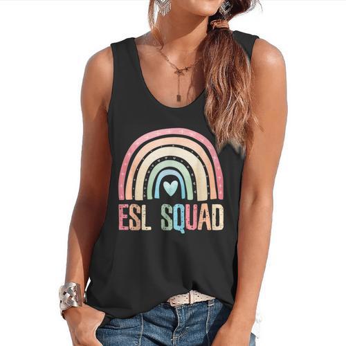 ESL Squad Teacher Crew Team Back To School English Rainbow Flowy Tank - teacherstshirts.com