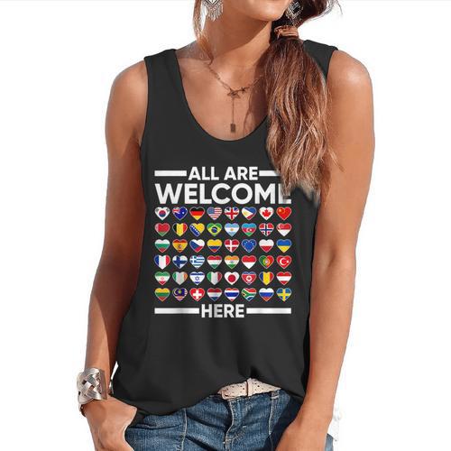 ESL Teacher All Are Welcome Here For Worlds Virtual Teachers Flowy Tank - teacherstshirts.com AU