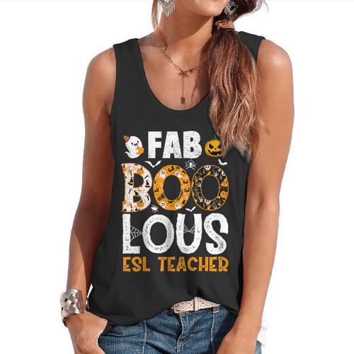 Faboolous ESL ESOL Teacher Spooky Teacher Halloween Costume For Men Women Flowy Tank - teacherstshirts.com AU